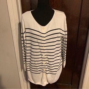 Oversized Striped White and Black Cabi Cardigan SMALL